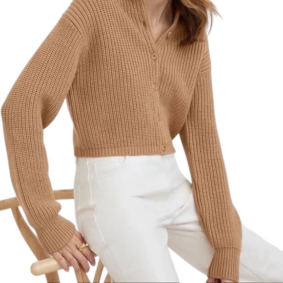 Aritzia Wilfred Nextdoor Merino Wool Cardigan Sweater Size XXS in Brown - Picture 10 of 10